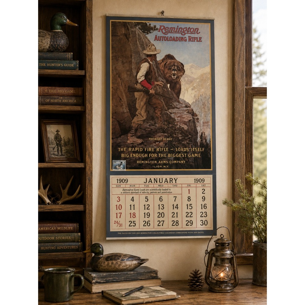 Vtg Remington Collectible Calendar 1999 The Right of Way Hunter Bear 31x16